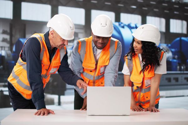 Construction workers collaborating 